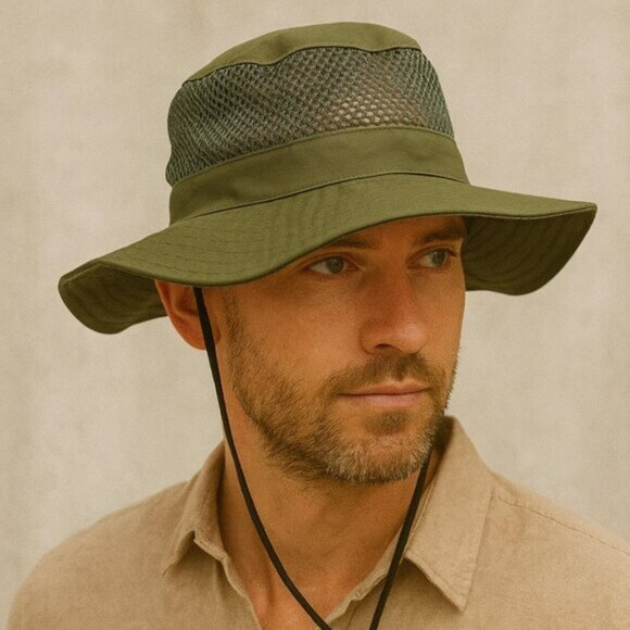 Two-Tone Outdoor Olive Green Black Boonie Hat  Mesh Vent Adjustable Size - Picture 1 of 5